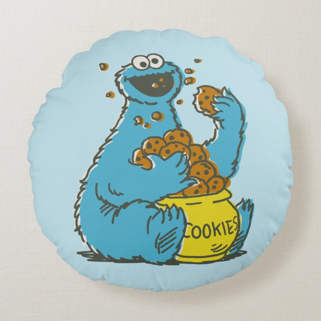 Cookie Monster-Vintage Rund Kudde (Framsidan)