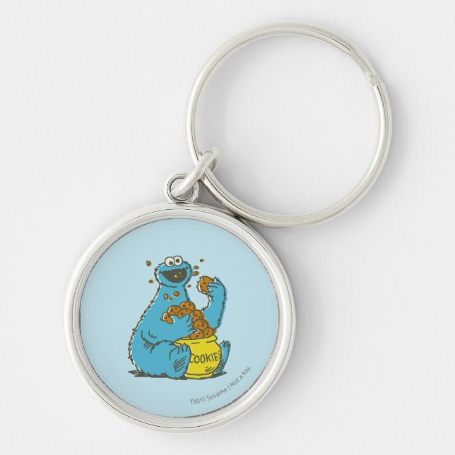 Cookie Monster-Vintage Rund Silverfärgad Nyckelring (Framsidan)
