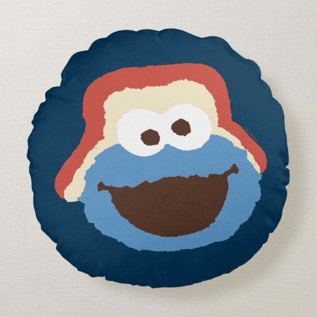 Cookie Monster Woodland Ansikte Rund Kudde (Framsidan)