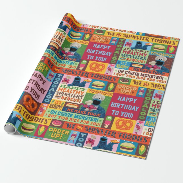 Cookie Monsters Foodie Lastbil Mönster Presentpapper (Utrullad)