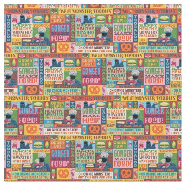 Cookie Monster's Foodie Truck Pattern Tyg (Närbild)