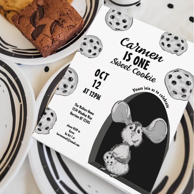 Cookie Mouse första födelsedag Inbjudningar (Skapare uppladdad)