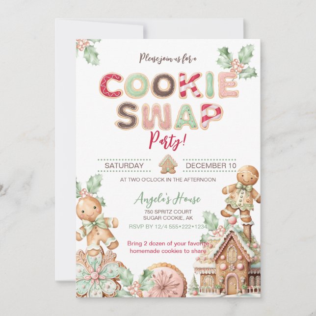 Cookie Swap jul Cookies Gingerbröd Inbjudningar (Framsida)