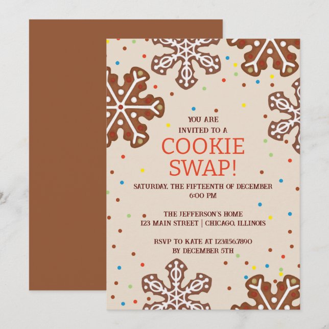 Cookie Swap jul Party Inbjudningar (Fram/baksida)