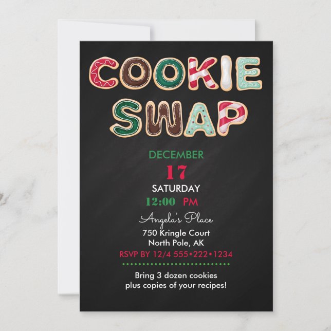 Cookie Swap Julgodis Röd Grön Svarta tavlan Inbjudningar (Framsida)