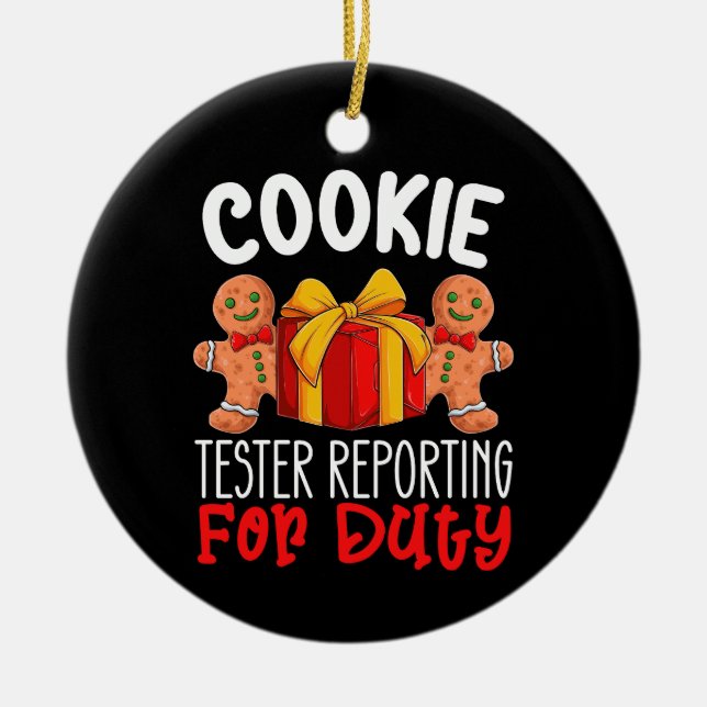 Cookie Tester-rapportering för den roliga julen Julgransprydnad Keramik (Framsidan)