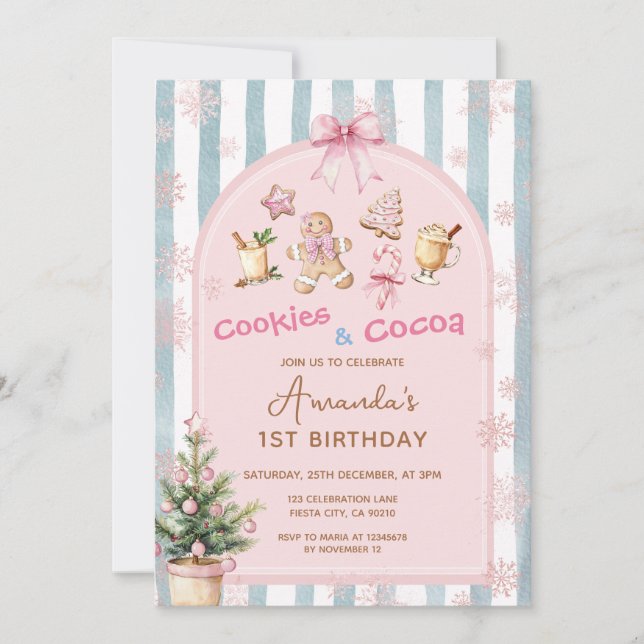 Cookies and Cocoa Christmas Kids Birthday Inbjudningar (Framsida)
