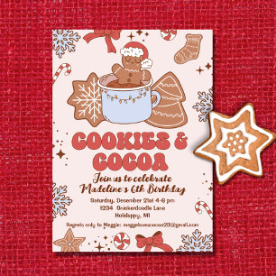 Cookies and Cocoa Retro Groovy jul Birthday Inbjudningar