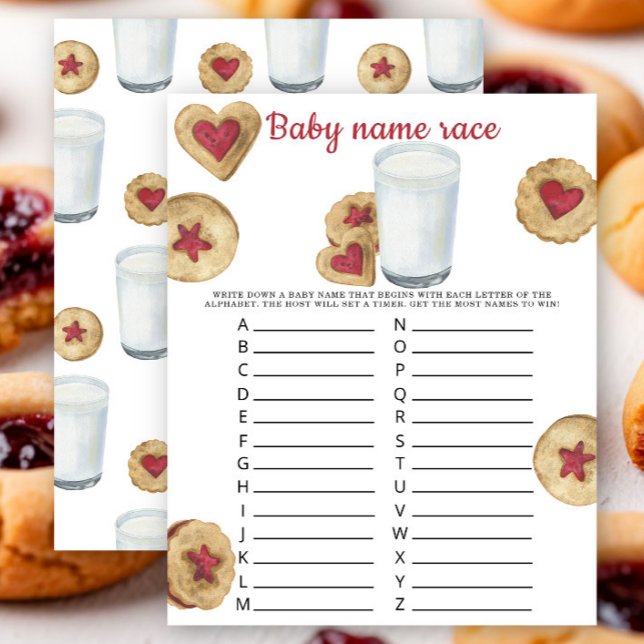 Cookies and milk Baby shower Baby name race game (Skapare uppladdad)