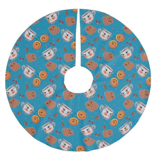 Cookies, buntar: blå bakgrund mönster julgransmatta borstad polyester (Framsidan)