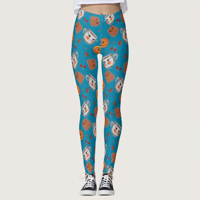 Cookies, buntar: blå bakgrund mönster leggings (Framsida)