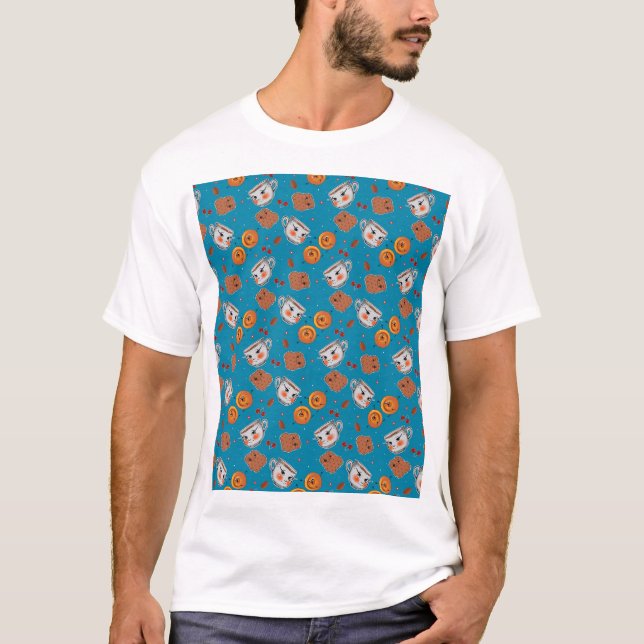 Cookies, buntar: blå bakgrund mönster t shirt (Framsida)