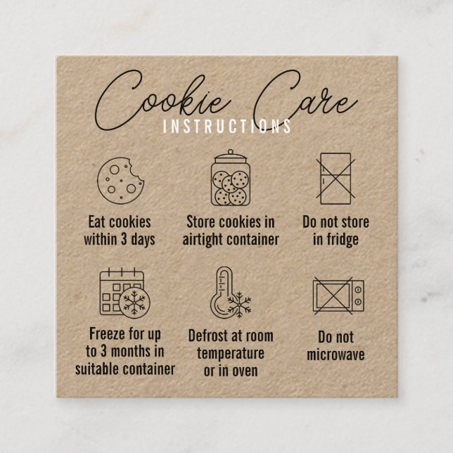 Cookies Care Instructions Kraft Fyrkantigt Visitkort (Framsida)