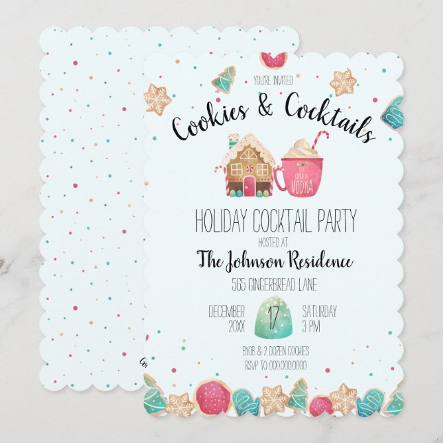 Cookies & Cocktails Helgdag Cookie Exchange Blue Inbjudningar (Fram/baksida)