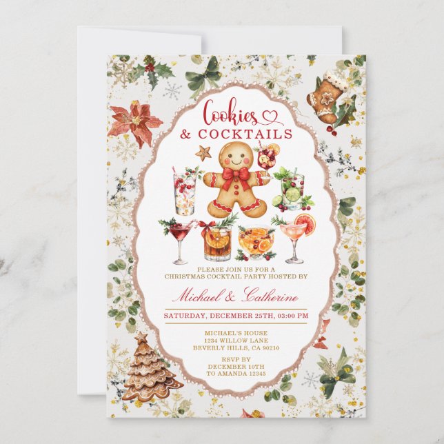 Cookies & Cocktails Winter Christmas Holiday Party Inbjudningar (Framsida)