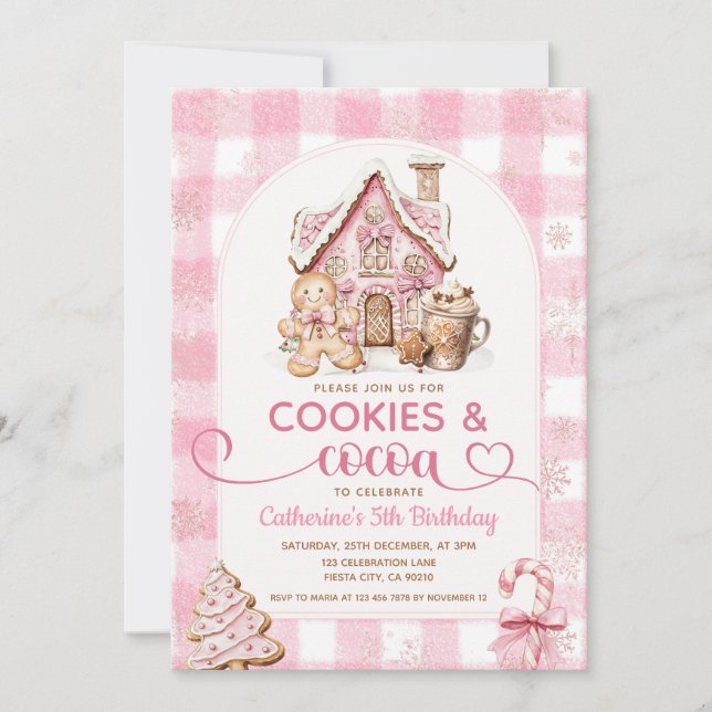 Cookies & Cocoa Birthday Pink Snowflakes Holiday Inbjudningar (Framsida)