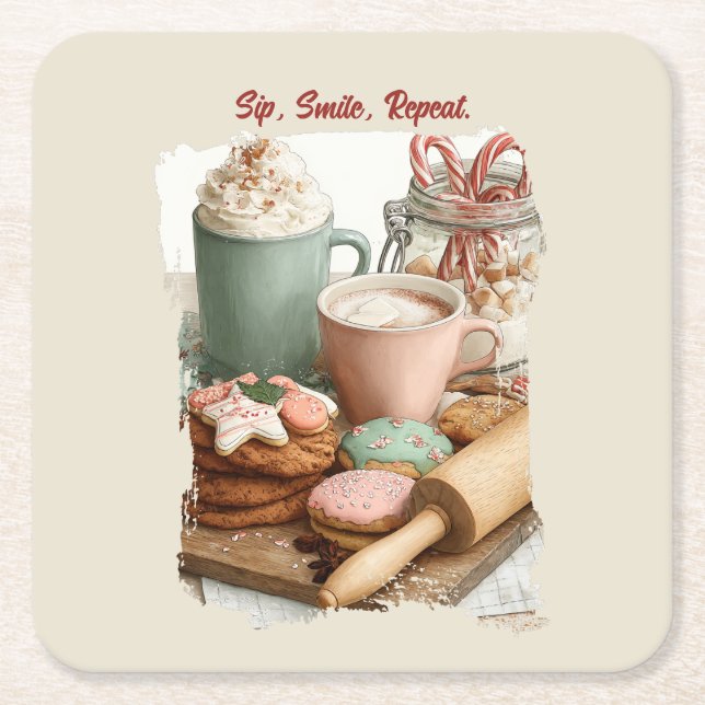Cookies, Cocoa & Christmas Cheer Underlägg Papper Kvadrat (Framsidan)