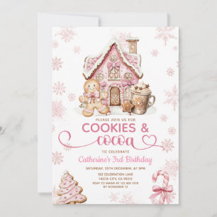 Cookies & Cocoa Födelsedag Rosa Snöflingor Holiday Inbjudningar