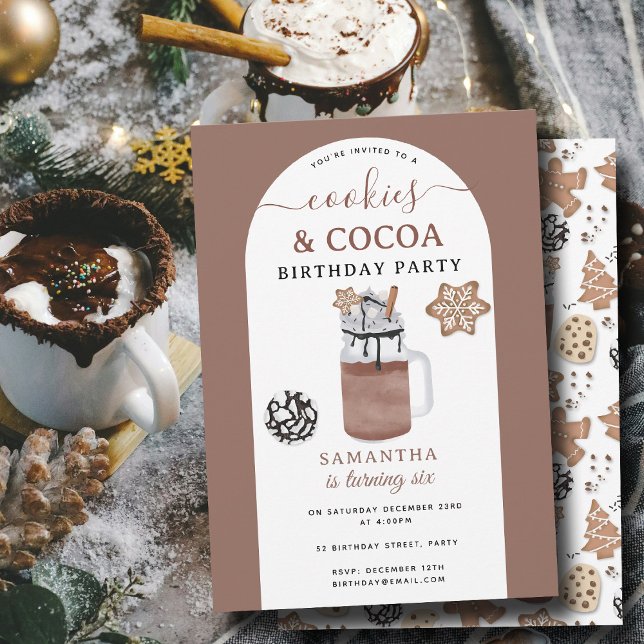Cookies & Cocoa Hot Chocolate Kids Winter Birthday Inbjudningar (Cookies & Cocoa Hot Chocolate Kids Winter Birthday Invitation)
