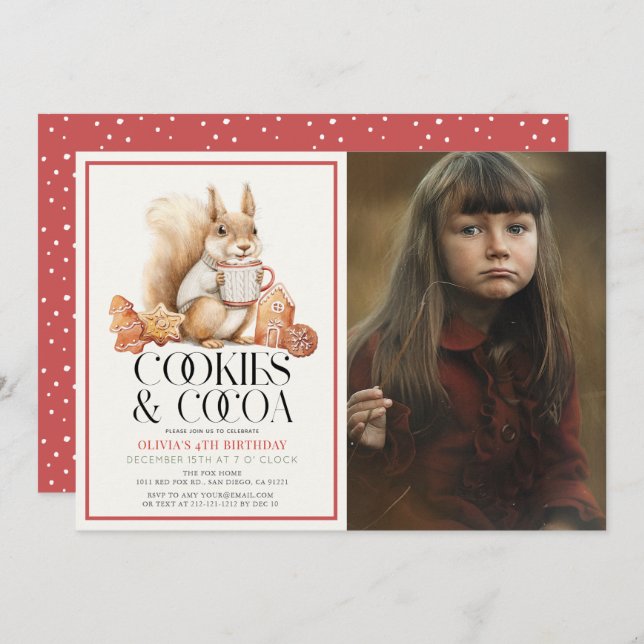 Cookies & Cocoa Squirrel Barn Birthday Photo Inbjudningar (Fram/baksida)