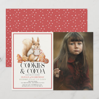 Cookies & Cocoa Squirrel Barn Birthday Photo Inbjudningar