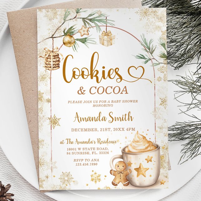 Cookies & Cocoa Winter Gold Christmas Baby Shower Inbjudningar (Skapare uppladdad)