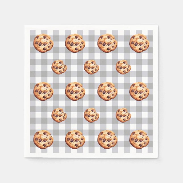 Cookies Grått Gingham Födelsedagsfest Pappersservett (Framsidan)