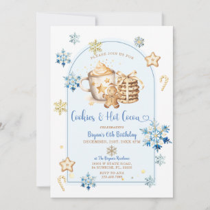 Cookies & Hett Cocoa Blue Snöflingor 6e födelsedag Inbjudningar