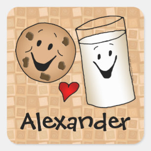 Cookies kärlek Mjölk Tecknad Kids Namn Sticker Fyrkantigt Klistermärke
