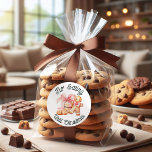 Cookies lustigt rosa ger julklapp runt klistermärke<br><div class="desc">Ingen äter förrän jul med kakor med en rosa båge.</div>