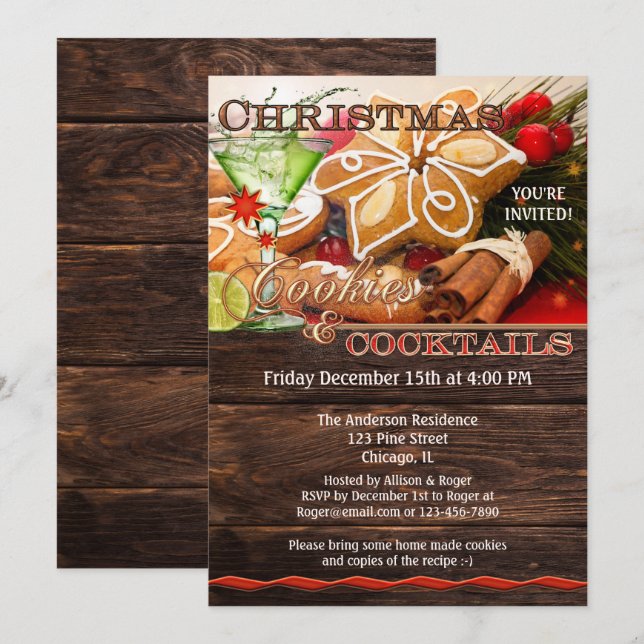 Cookies och Cocktails Cookie Swap jul Inbjudningar (Fram/baksida)