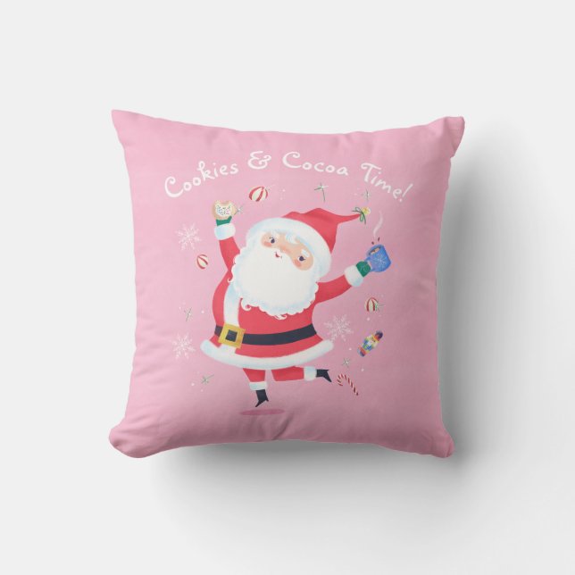 Cookies och Cocoa Cute Santa Rosa Dekorativ kudde (Framsida)