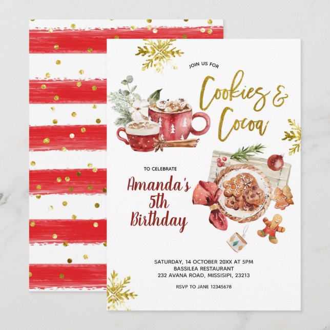 Cookies och Cocoa-julafton Winter Birthday Invita Inbjudningar (Fram/baksida)