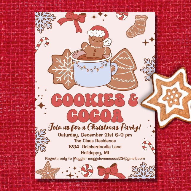 Cookies och Cocoa Retro Groovy jul Party Inbjudningar (Skapare uppladdad)
