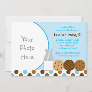 Cookies och Mjölk Blue Photo Birthday-inbjudningar Inbjudningar
