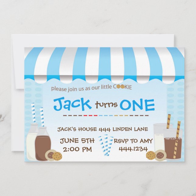 Cookies och Mjölk Boy Födelsedagsfest inbjudan (Framsida)