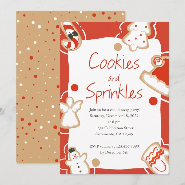 Cookies och Sprinkles jul Cookie Swap Party Inbjudningar (Fram/baksida)