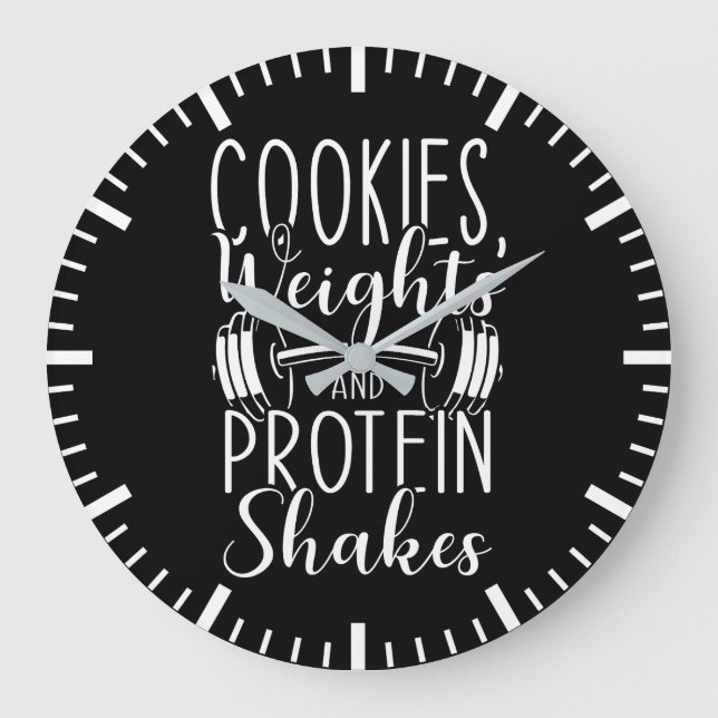 Cookies, Weights och Protein Shakes, Funny Gym Stor Klocka (Framsida)