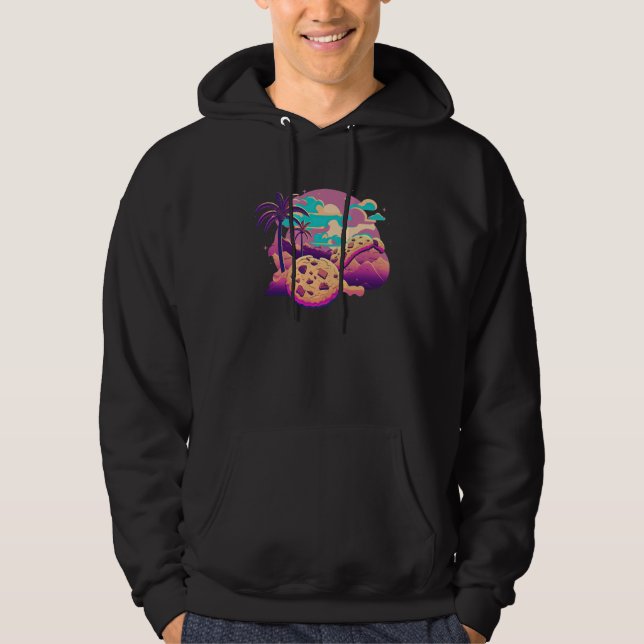 Cookies with Glitched 80s Synthwave Aesthetic Hoodie (Framsida)