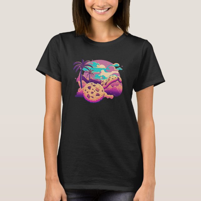 Cookies with Glitched 80s Synthwave Aesthetic T Shirt (Framsida)