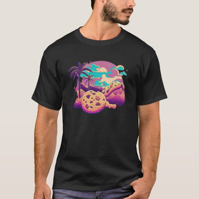 Cookies with Glitched 80s Synthwave Aesthetic T Shirt (Framsida)