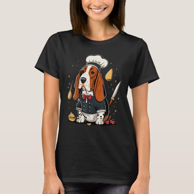 Cooking Basset Hound Restaurant cook on Basset Hou T Shirt (Framsida)