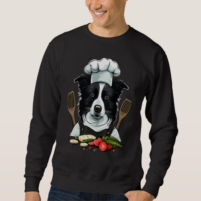 Cooking Border Collie Restaurant cook on Border Co Lång Ärmad Tröja (Framsida)