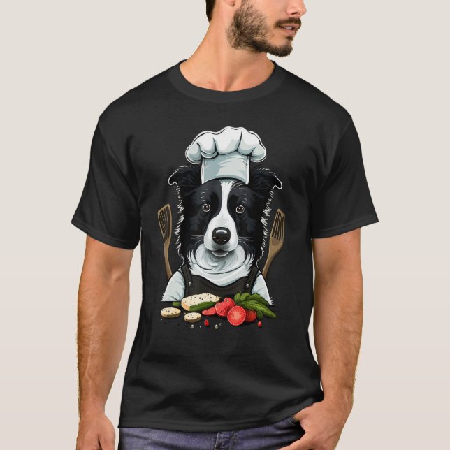 Cooking Border Collie Restaurant cook on Border Co T Shirt (Framsida)