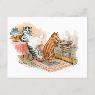 Cooking Cat Louis Wain Vykort
