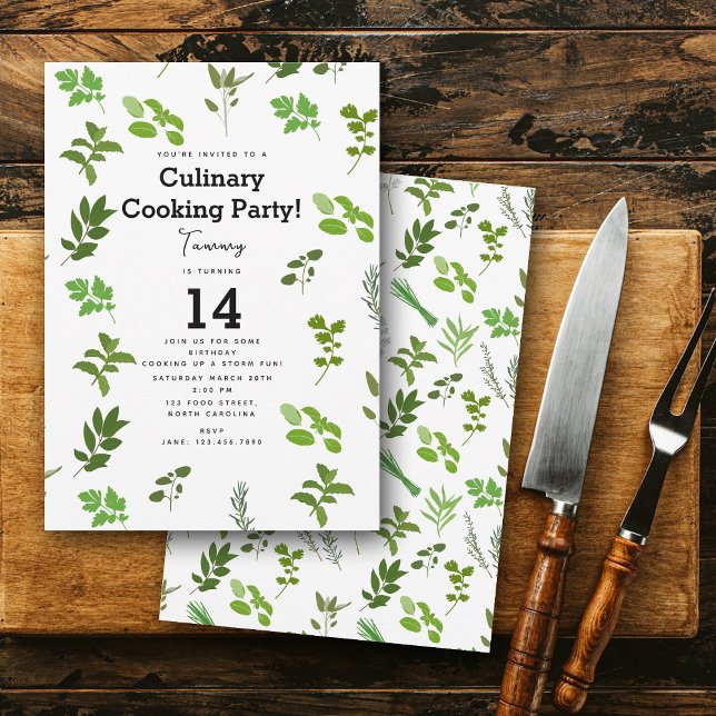 Cooking Culinary Garden Örters Cook Födelsedagsfes Inbjudningar (Cooking Culinary Garden Herbs Cook Birthday Party Invitation)