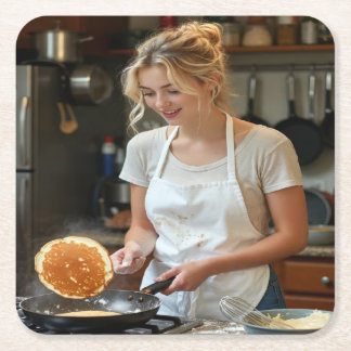 Cooking Pancakes Photo Customize Underlägg Papper Kvadrat