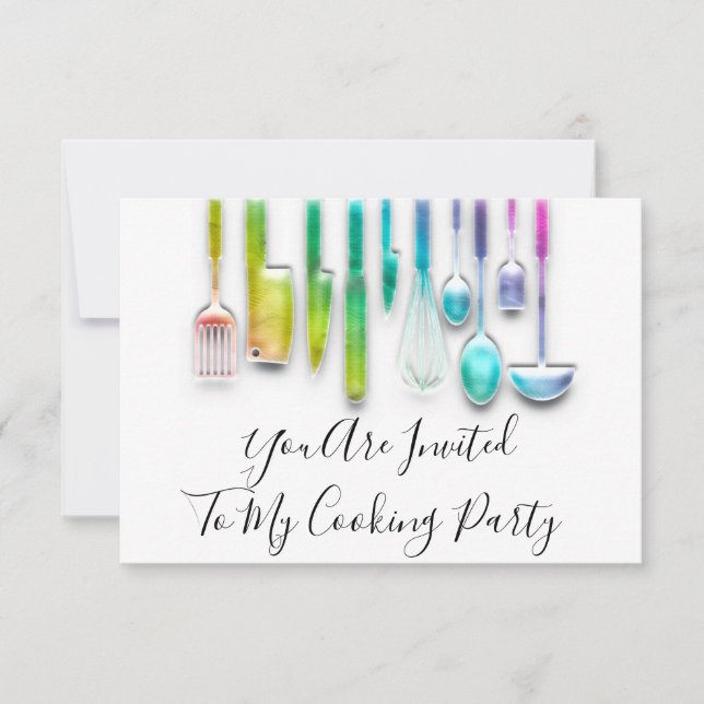 Cooking Party Chef Golden Kitchen Holograph Rainbo Inbjudningar (Framsida)