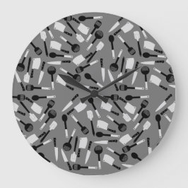 Cooking Utensils Mönster Stor Klocka