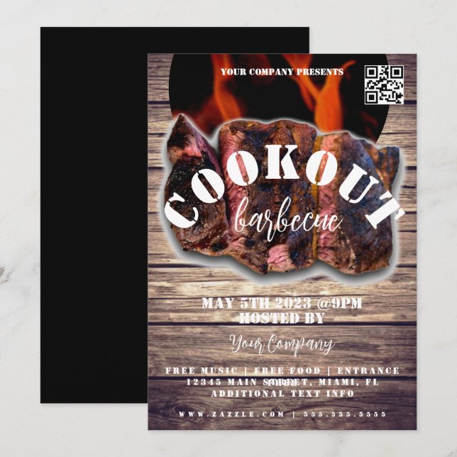 Cookout Barbecue Steak Event Company Party Flyer Inbjudningar (Fram/baksida)